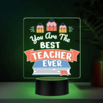 Best Teacher Ever UV Print Multicolor 3D LED Night Light – USB Powered Gift